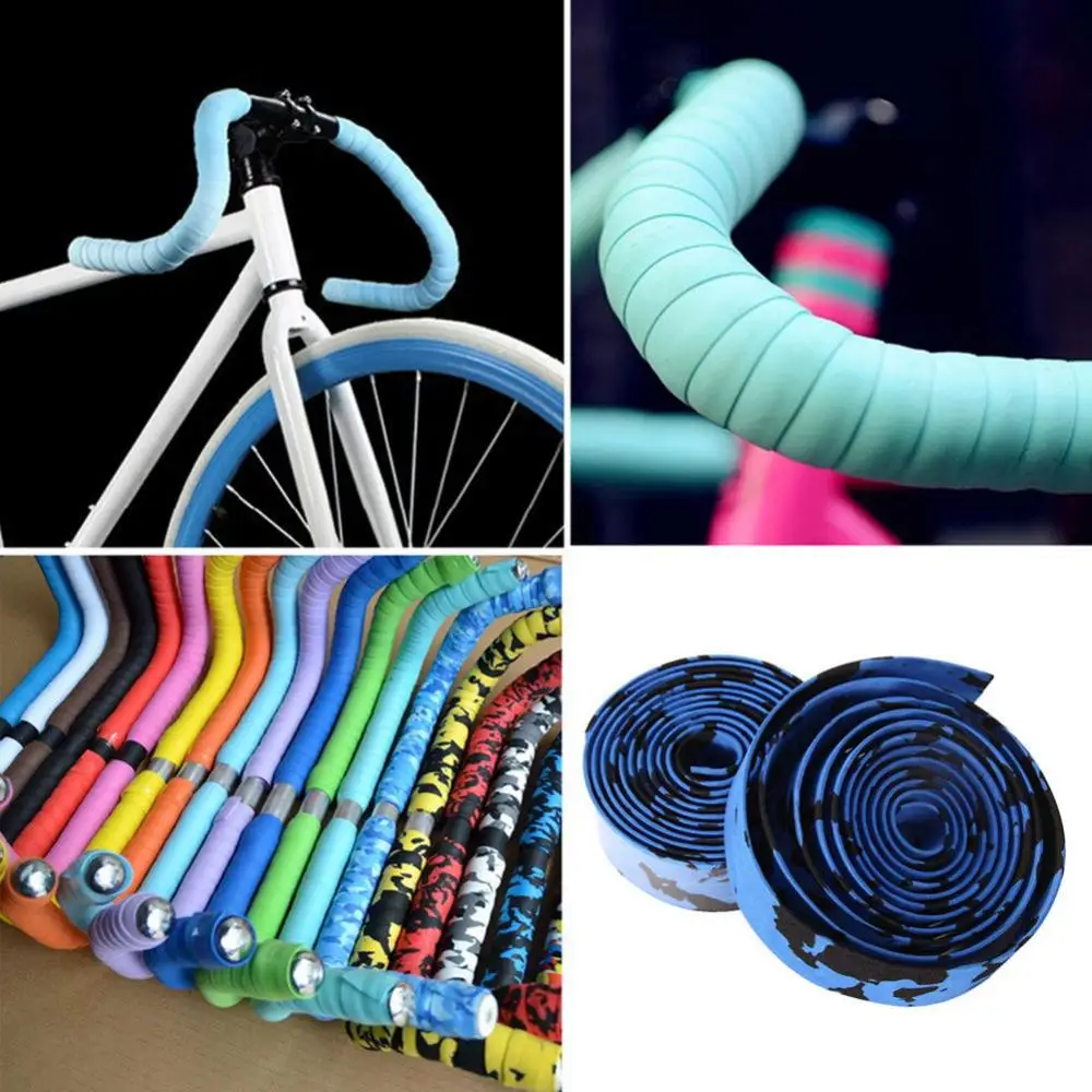2Pcs Road Bike Handlebar Tape Rubber Cycling Bar Wrap Sports Bicycle Grip Tape With Bar Plugs For Racing Bike Custom Upgrade