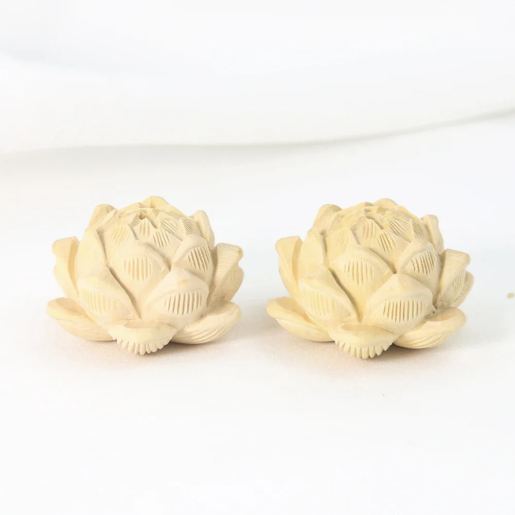 Buddhist Lotus Flowers Crafts Pendant Natural Boxwood Laser Carving Polished Zen Lotus Key Chain Bead Meditation Healing Decor