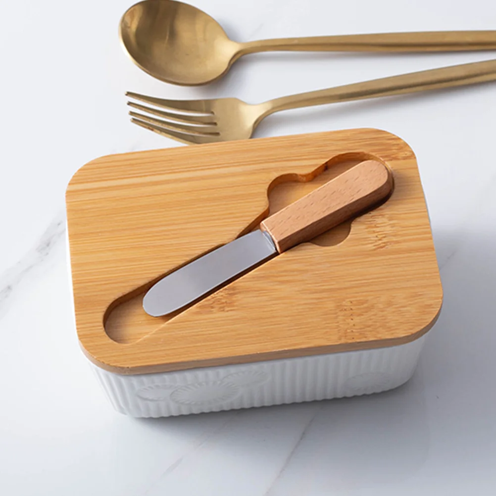 

Rectangular Ceramics Butter Dish With Lid Relief Pattern Airtight Food Container For Butter Cakes Desserts Storage