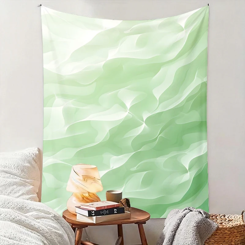 1PC Light Green Wave Art Print Backdrop Banner, Bedroom Living Room Photo Background, Polyester, Home Decor, Wall Art