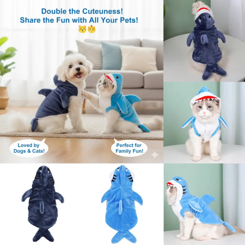

Kawaii Shark Pet Costume Clothes Cosplay Y2K Cute Dog Hoodie For Small Dogs Cats Halloween Autumn Winter Puppy Outfit Clothes