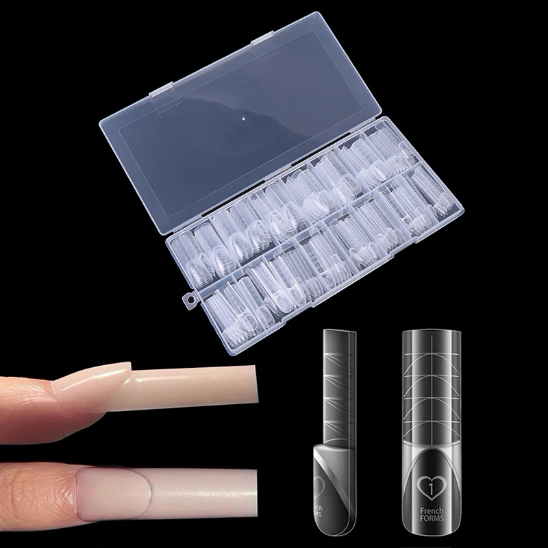 

120 шт. французских двойных форм для наращивания ногтей, 15 размеров, прозрачные, многоразовые, для гель-наращивания, френч-маникюра, инструмент для DIY и салонов красоты.