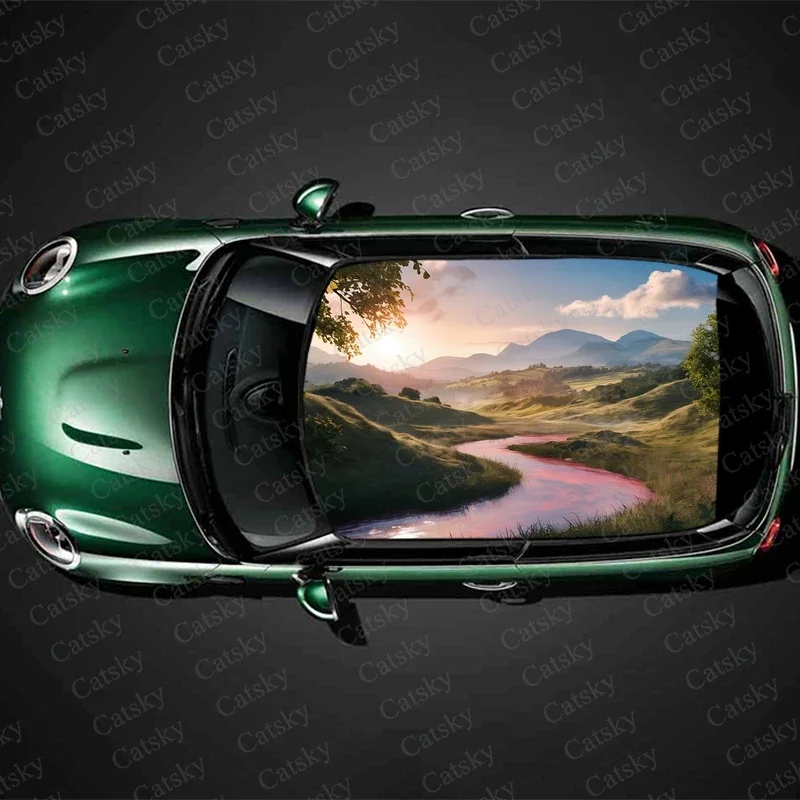 Serene River Landscape Car Roof Sticker Wrap Racing SUV Accessories Packaging Painted PVC Custom Car Graphic Decal