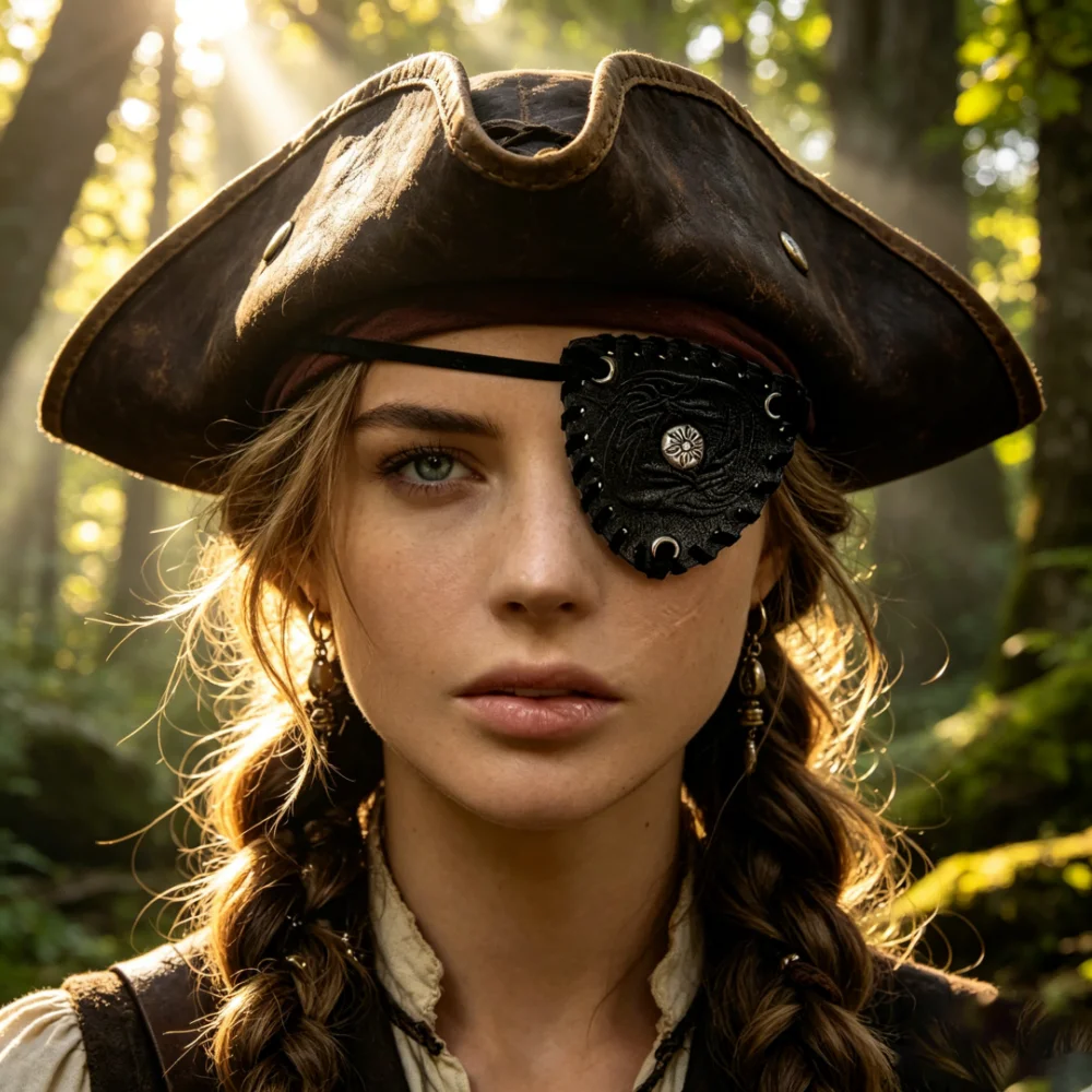 Vintage Pirate Leather Eye Patch Waist Accessory, Retro Rivet Eyepatch for Halloween Cosplay Costume