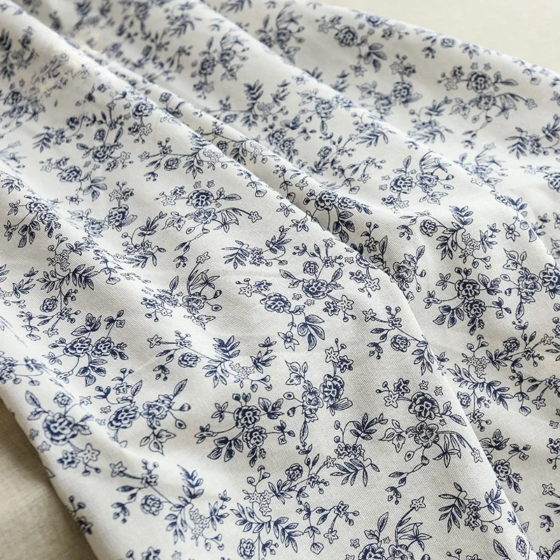 

140x50cm Pastoral Printed Fabric Blue Fragmented Flowers Polyester Linen Handmade DIY Dresses Tablecloths Curtains Sewing Fabric