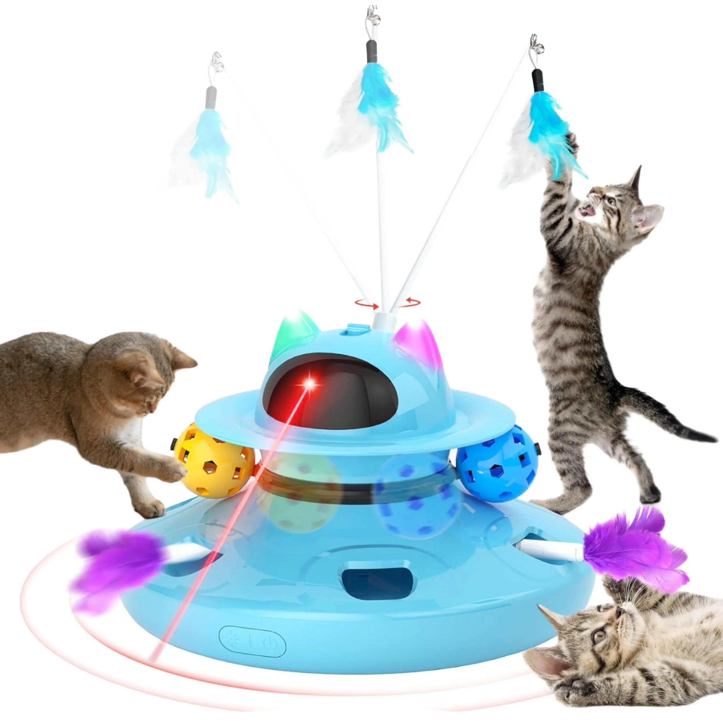 

Modern Cross-Border Explosions Smart Electric Cat Toy Eco-Friendly Laser Feather Stick Turntable ABS Material Hi-Gophers Fun Pet
