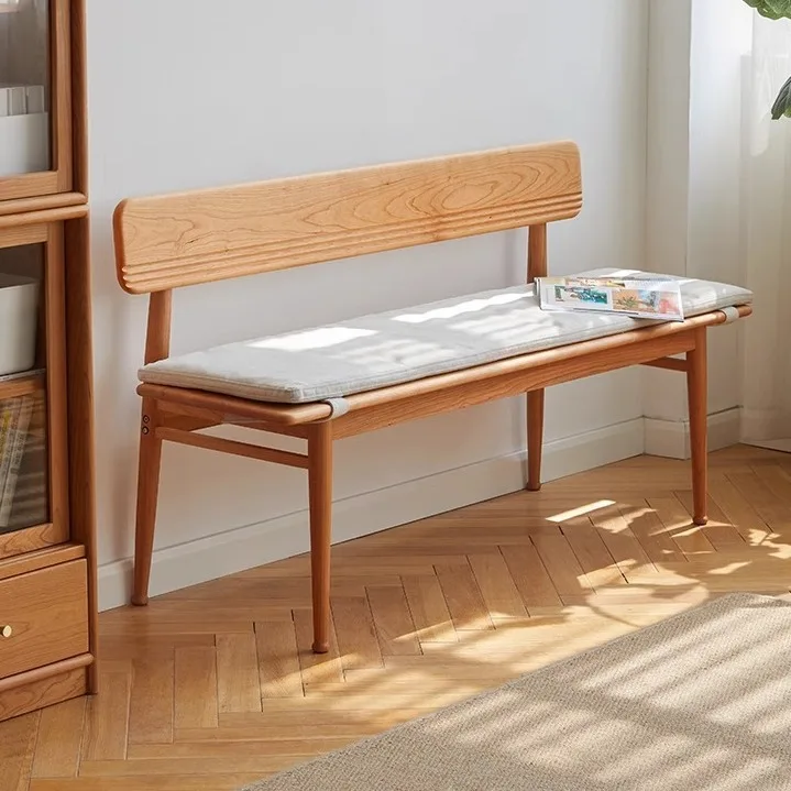 

Bench Dining Chair Nordic Cherry Wood Solid Wood Chair Bench with Backrest Bench Chair Shoe Change Stool
