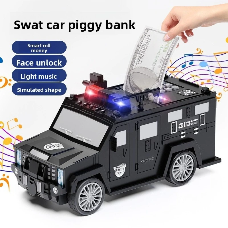 

Большая полицейская автомобильная копилка, умная звуковая и световая копилка с паролем, автоматическая игрушечная копилка с защитой от падения денег.