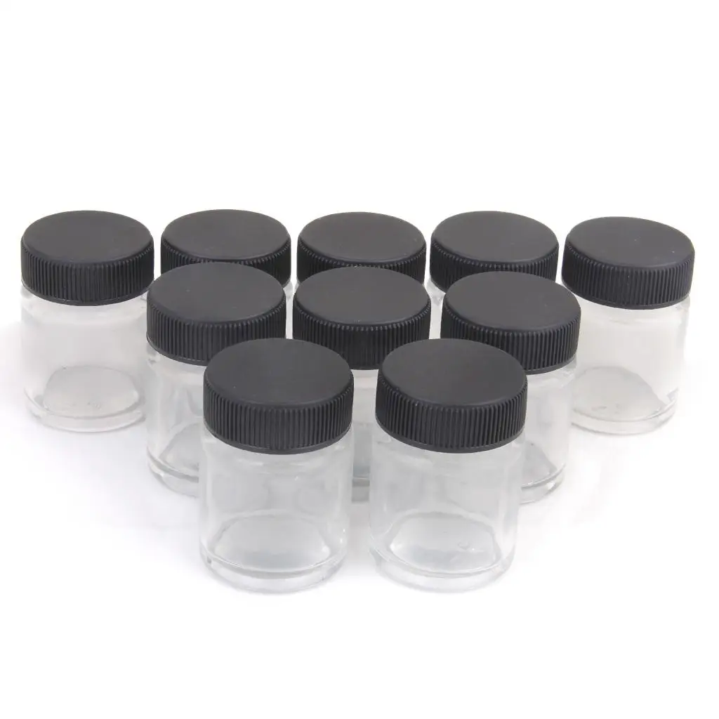 10pcs  Transparent Glass Airbrush Bottles Jars Lid  Siphon  Brush Supplies