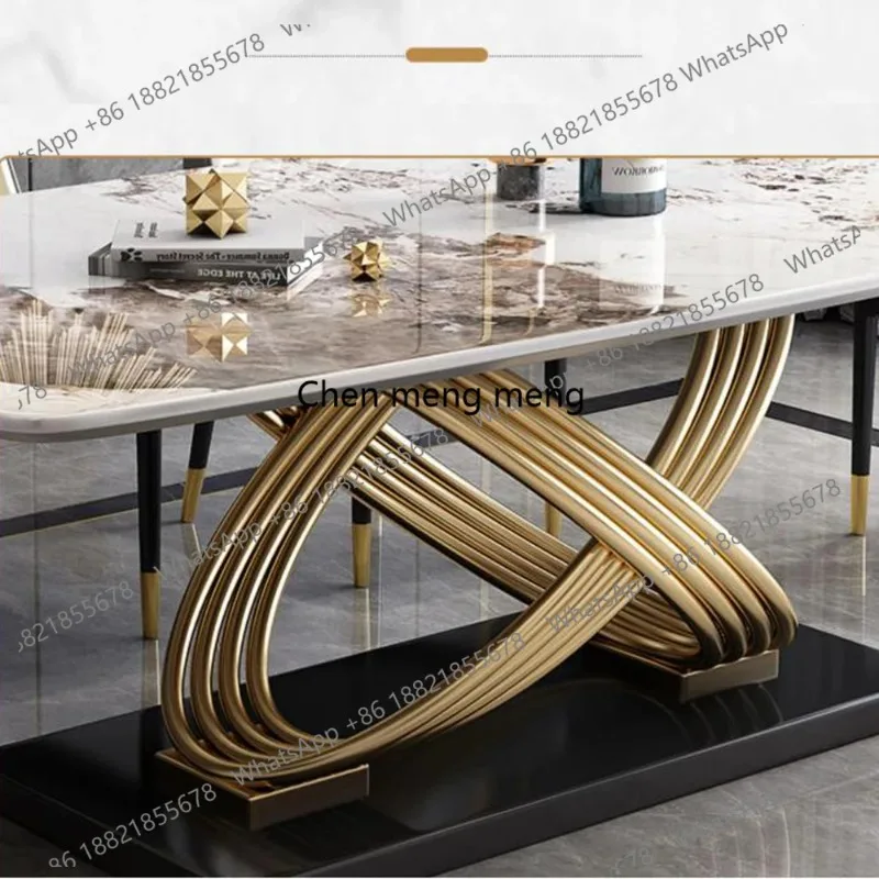 E136  Modern Unique Design Stainless Steel Dining Tables and Chairs Marble Rectangular Modern Dining Table Set