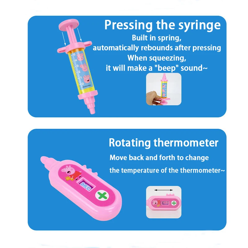 13 Stks/set Peppa Varkenspagina Kinderinjectie Stethoscoop Prop Medicijndoos Verpleegkundige Simulatie Dokter Speelgoed Kinderen Verjaardagscadeaus