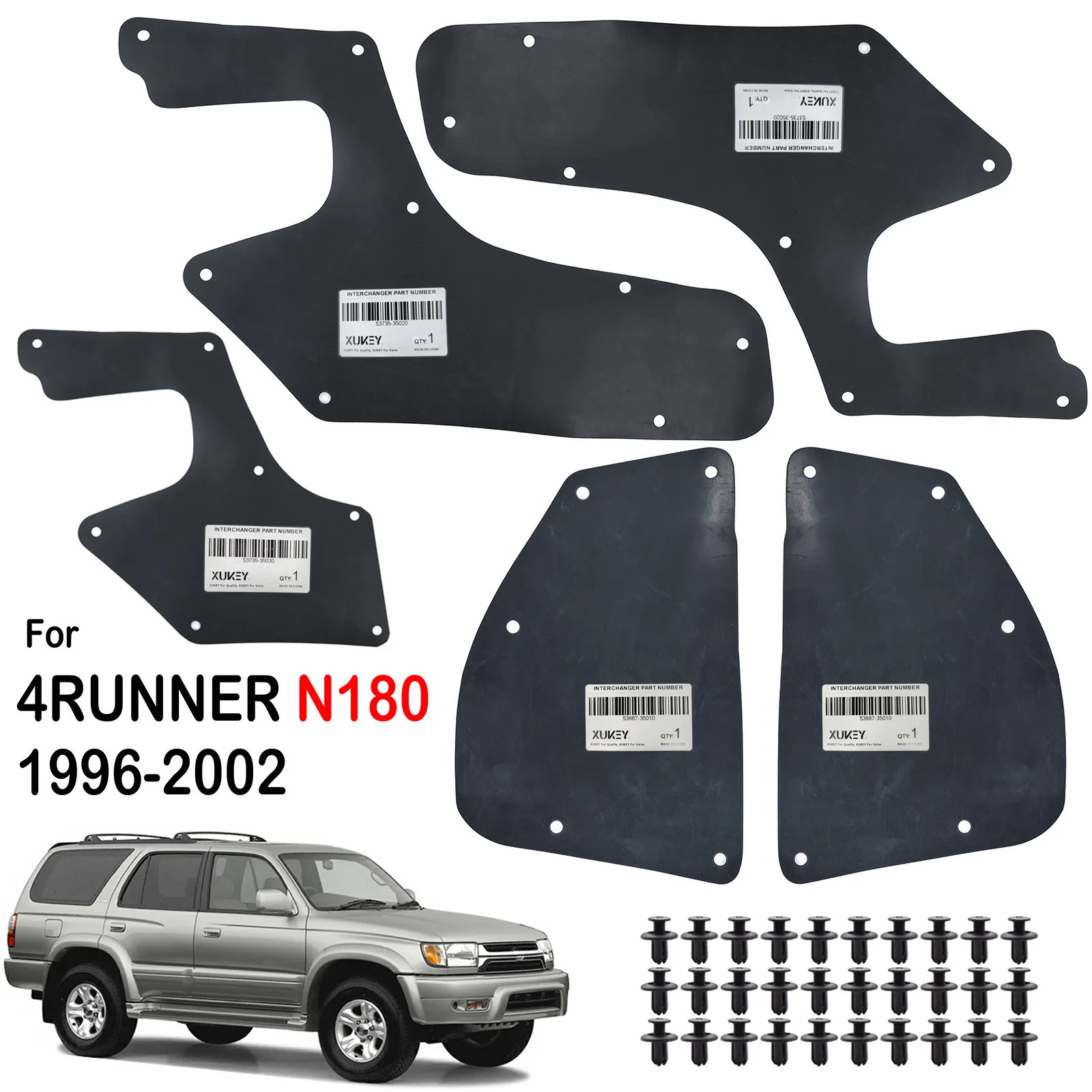 5pc For Toyota 4Runner N180 3rd gen Hilux Surf SW4 1996-2002 Rubber Splash Shields Inner Fender Liner Apron Seals Guards & Clips