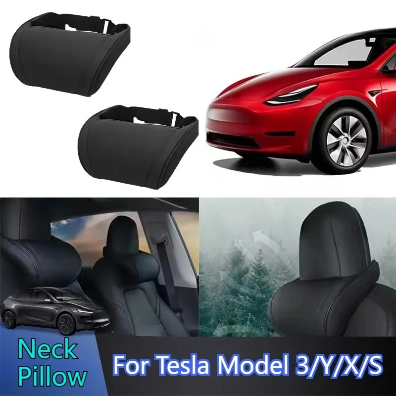 Nackenkissen für Tesla Model 3/Y/S/X/3+ Weiches Komfortables Kissen Leder-Nackenstütze Auto-Sitzkopfstütze Auto-Innenausstattung Zubehör