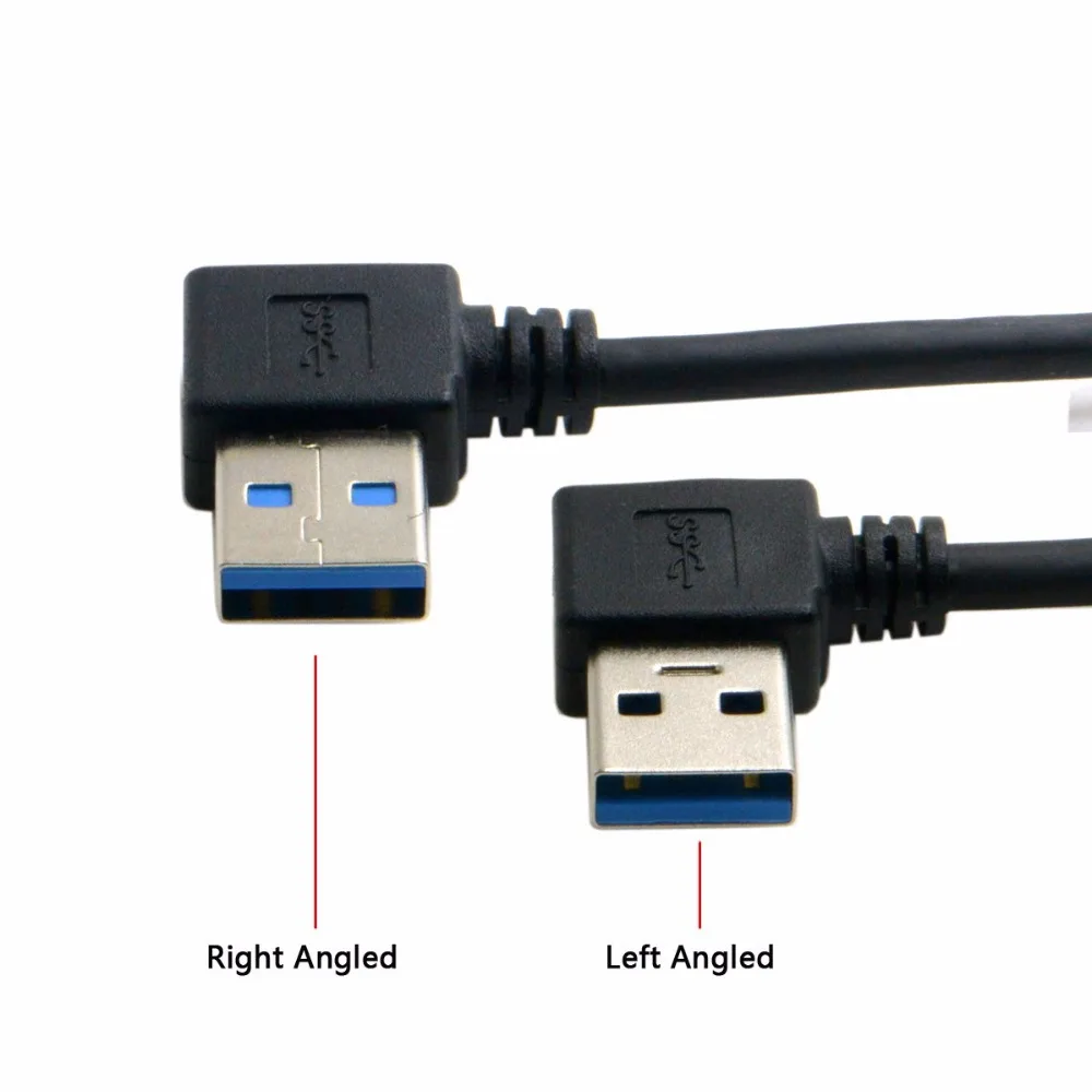 New USB 3.0 Type A Male 90 Degree Left Angled to USB 3.0 A Type Right Angled Extension Cable