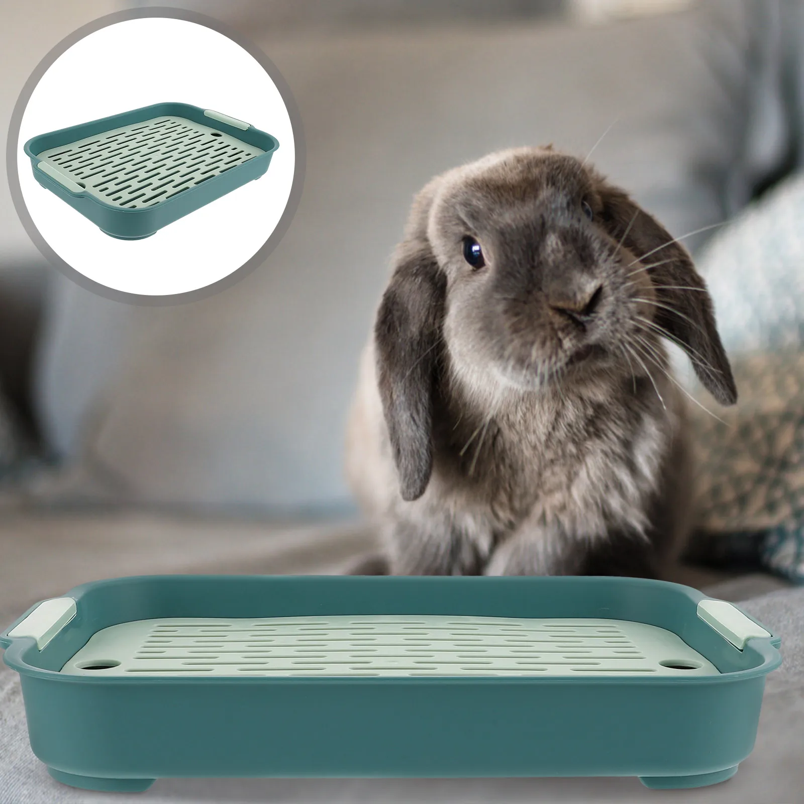 Plastic Bunny Potty Rectangle Rabbit Litter Box Non-Slip Base Safe for Hamster Litter Box Bunny Cage Toilet Training