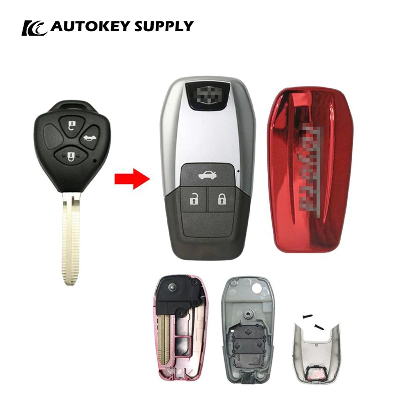 

ForToyota Modified Folding Key Shell 3 Buttons With Logo (Red) Autokeysupply AKTYF366