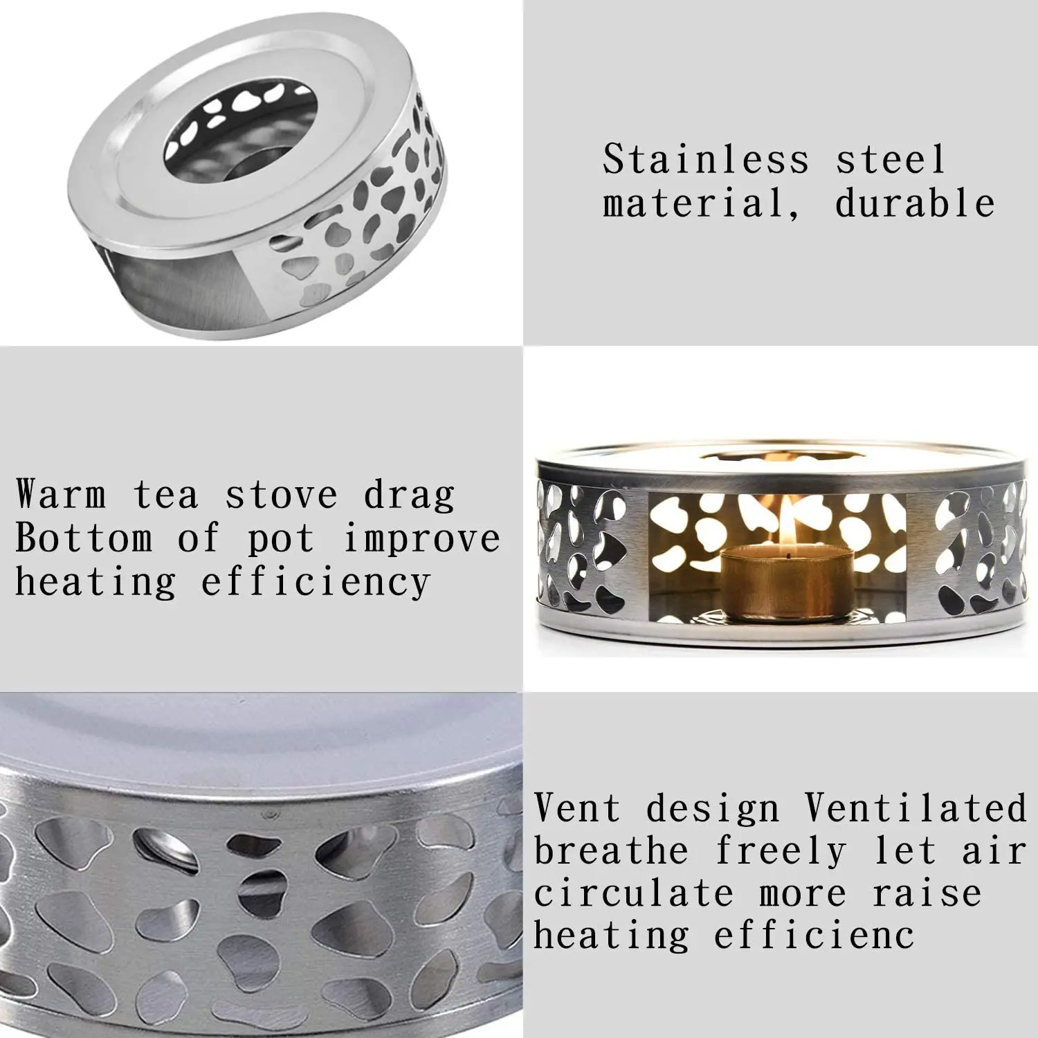 AEE3-Tea Warmer Coffee Warmer Made Of Stainless Steel With Tealight Holder Tea Base Hollow Carved Design Heater Coffee Warmer