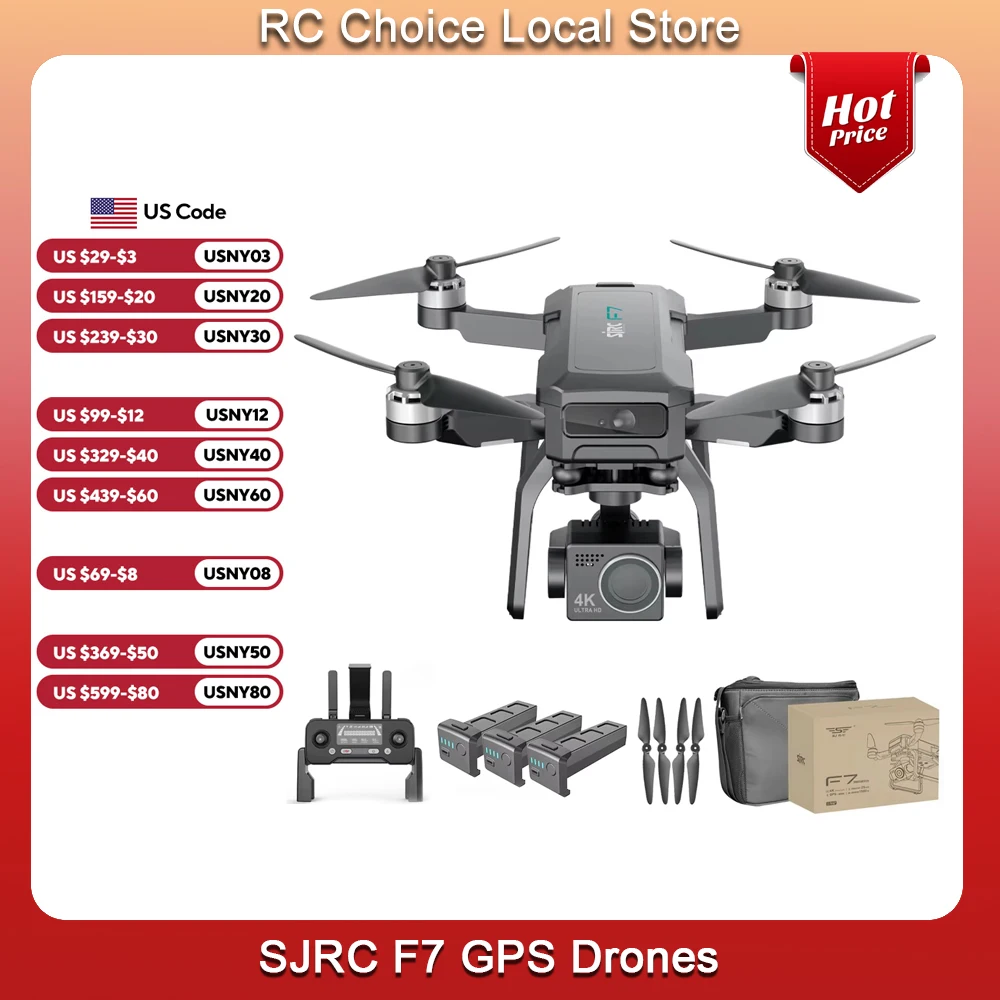 SJRC F7 GPS Drones with Camera for Adults 4K Night Vision, 3-Aix Gimbal, 2Mile Long Range, 75Mins Flight Time Bwine F7 GPS Drone