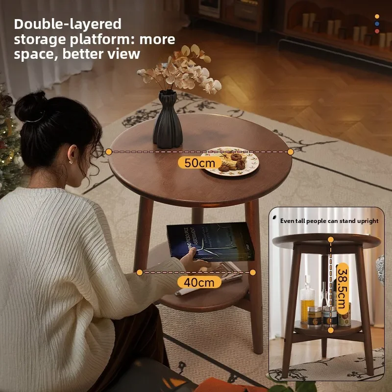 Light luxury all solid wood round table, living room solid wood coffee table, sofa side table, coffee table, bedside table
