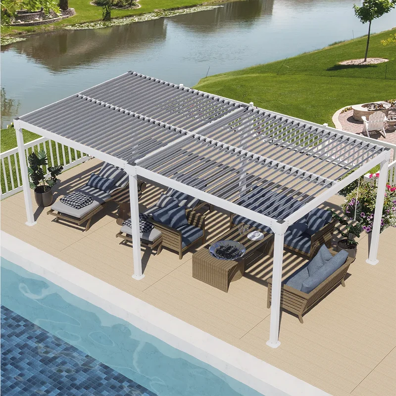 Hardtop Aluminum Pergola Gazebo Louvered Roof Canopy Heavy Duty Outdoor Shelter Waterproof UV Block Sunshade Patio Garden