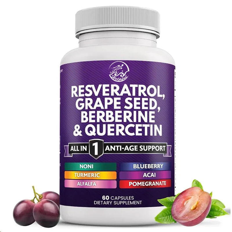 Resveratrol, Asparagine, Grape Seed Extract, Quercetin Polyphenols Supplement, N-acetylcysteine, Acai Berry Extract -60 capsules