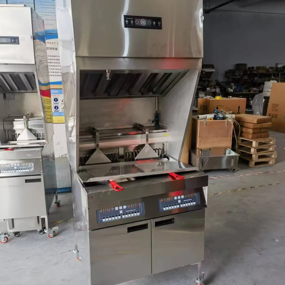 Fast food catering equipment Commercial fryer with non-ventilated range hood system and automatic basket