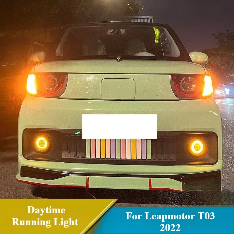 For Leapmotor T03 2022-2026 Led Daytime Running Lights Dynamic Yellow Light Turn Signal Modified Front Fog Lamp DRL Night Green