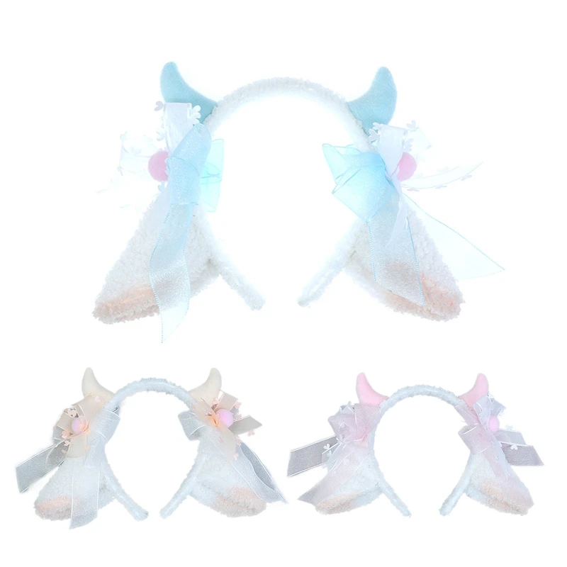 

Sheep Ear Headband Hairband Bows knot Sheep Horn Bows Decor Hair Hoop N7YF