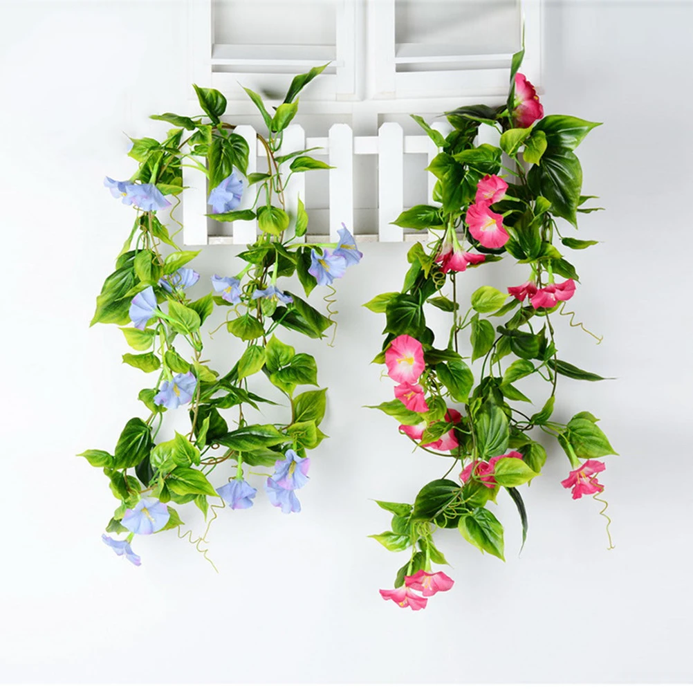 

2pcs Artificial Vines Hanging Morning Glory Silk Garland For Wedding Party Decor Office Restaurant Fence Stairway Aisle