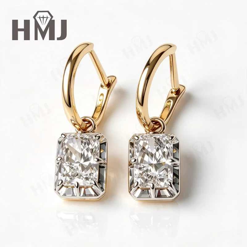 Ohrringe mit Kreisanhänger, 2 Karat, Radiantschliff, im Labor gezüchteter Diamant, DEF, VS, 18 Karat Gold, schlicht, für Jubiläum, Party, edler Schmuck, Geschenke, Charms – Detail 2
