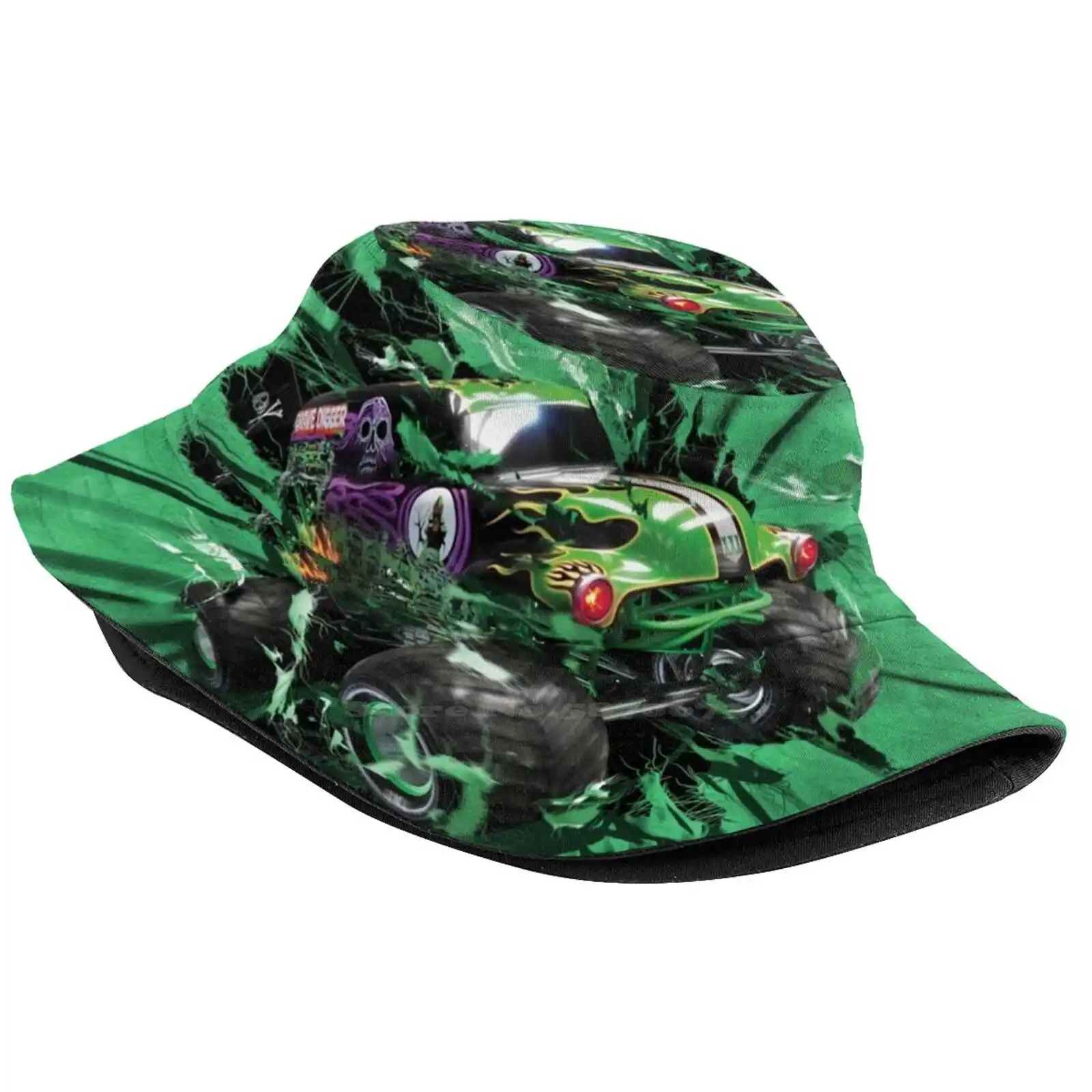 Monster Truck Pattern Design Printed Travel Bucket Hats Monster Truck Fan Digger Grave Monster Trucks Monster Truck Jam Monster