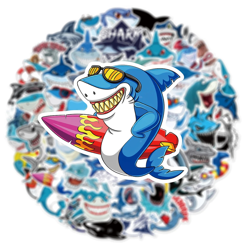 10/30/50 szt. Naklejki z motywem zwierząt morskich, rekiny, graffiti, fajne naklejki z kreskówkami, wodoodporne, do samodzielnego ozdabiania deskorolki, telefonu, laptopa, roweru, zestaw naklejek