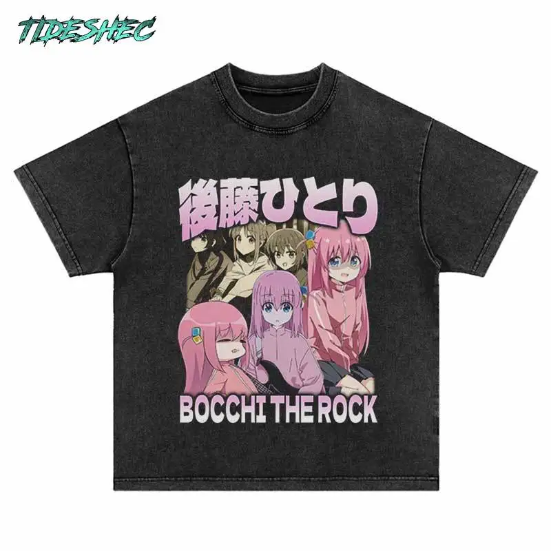Tshirt Streetwear Hip Hop Japanese Anime Pink Hair Girl Graphic Print Washed T Shirt 2024 Fashion Tee Shirts Men WomenLoose Tops