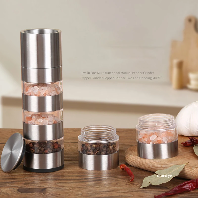 

Outdoor camping seasoning grinding bottle stainless steel grinder manual pepper mill multi-function pepper salt sealed jar