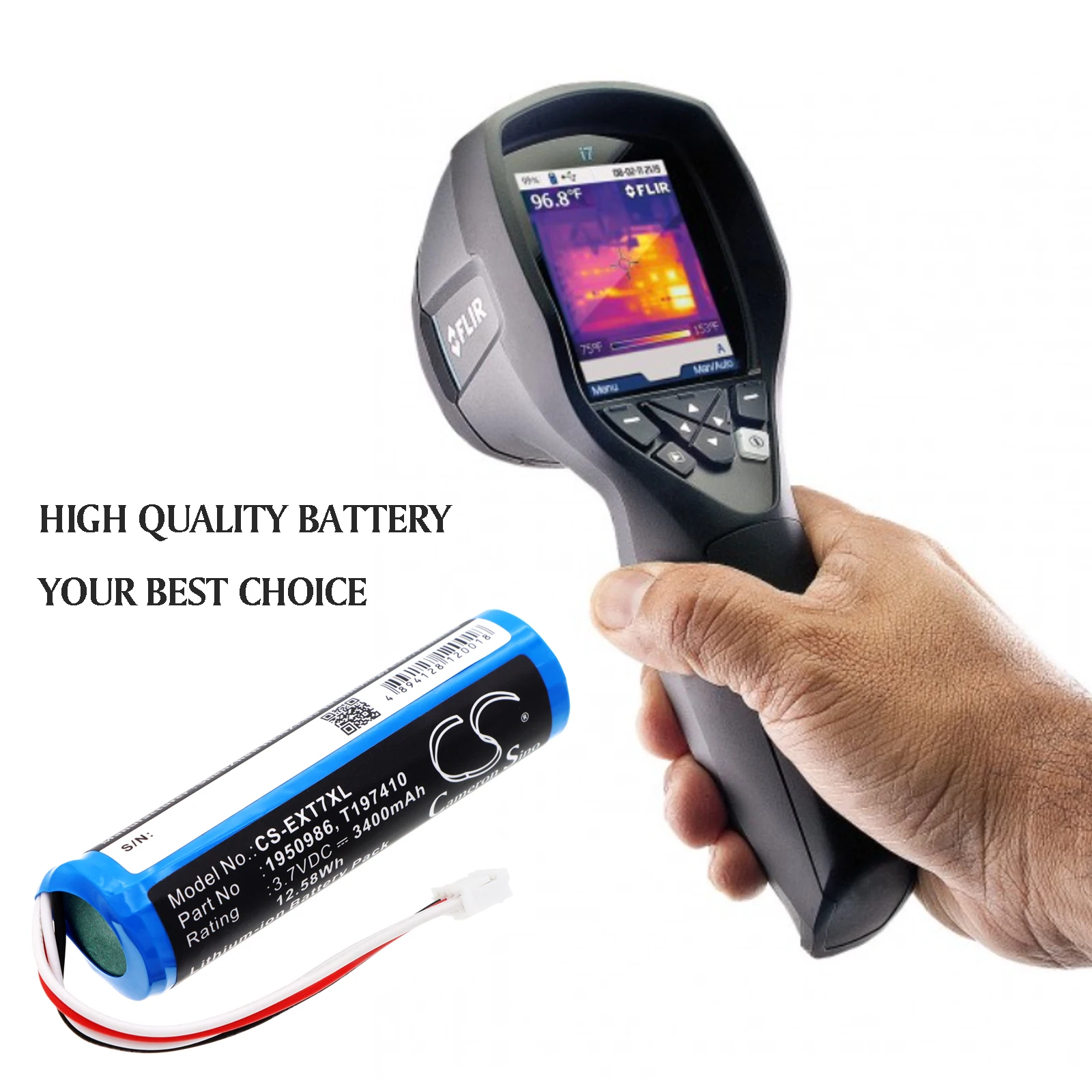Batería de repuesto CS para cámara infrarroja Extech, Reed, Flir i5, Flir i7 PN:1950986,T197410 3400mAh / 12.58Wh