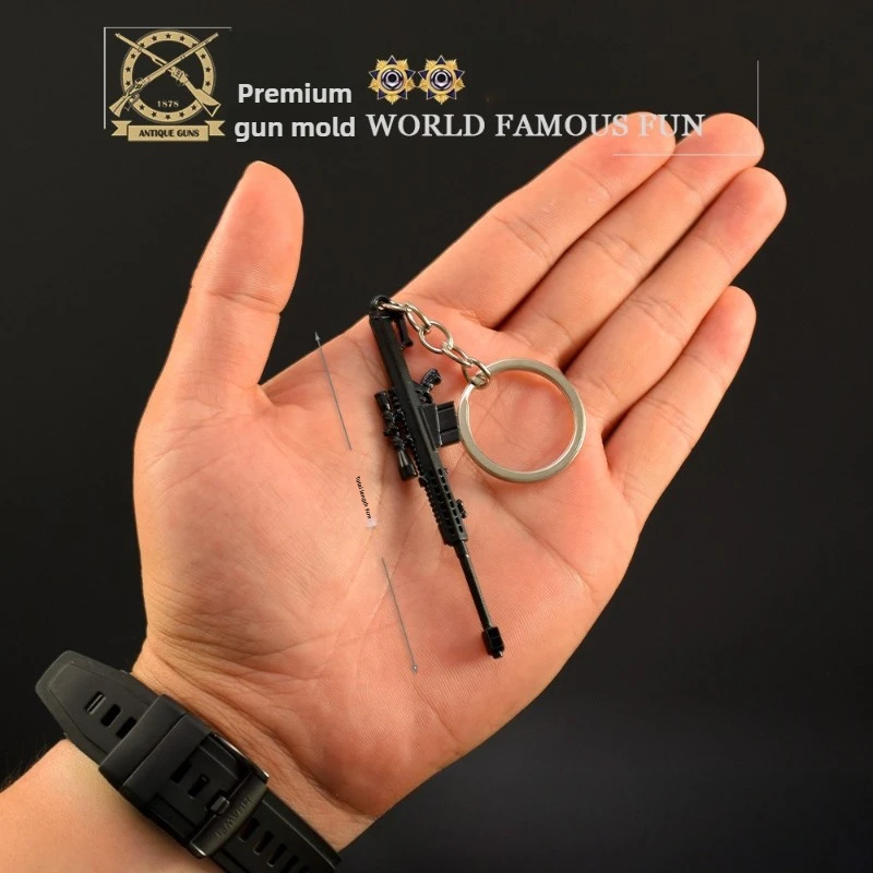 9cm/3.54in Game Peripherals Hot Weapons Metal Mini Gun Keychain Barrett AKMT88 Sniper Rifle STG44 Backpack Pendants Crafts Gifts