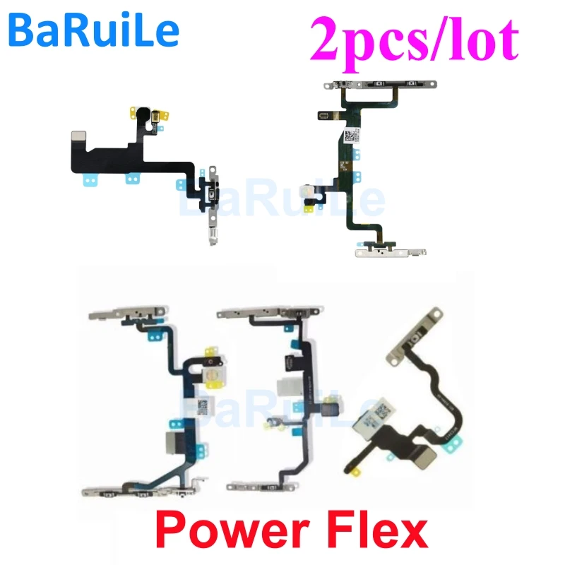 BaRuiLe 2pcs Power Flex Cable for iPhone 5S 6 6S Plus 7 8 X XS Max XR Volume Button Mute Switch Repair Parts