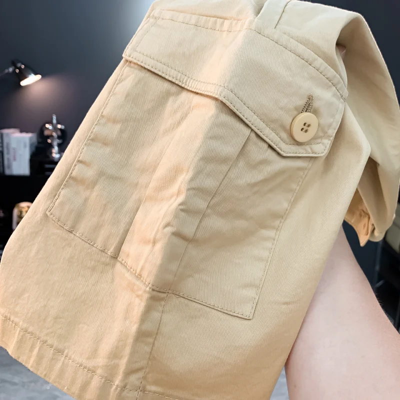 Summer casual workwear shorts for men 2025 new trend versatile outdoor sports comfortable thin washed five quarter pants