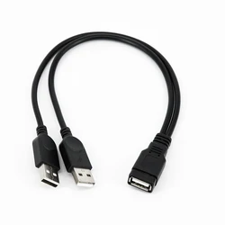 USB 2.0A Female To 2 Dual USB Male Power Adapter Y Splitter Cable Cord Double USB 2.0A Male To USB Female Cable             39cm