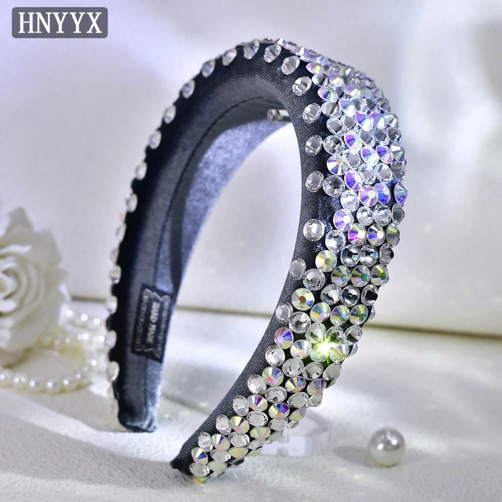 HNYYX Luxury Shiny AB Crystal Hair Hoop Black Color Velvet Headband Hair Accessories Women Prom Wedding Banquet Headwear A249