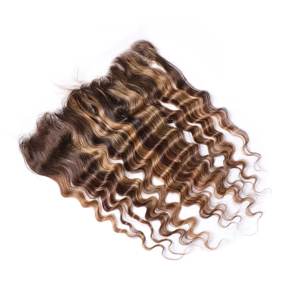 Cheveux humains colorés Highlight Deep Wave Lace Closure, Frmetals, P4, 27, 4x4, 13x4, 4x4