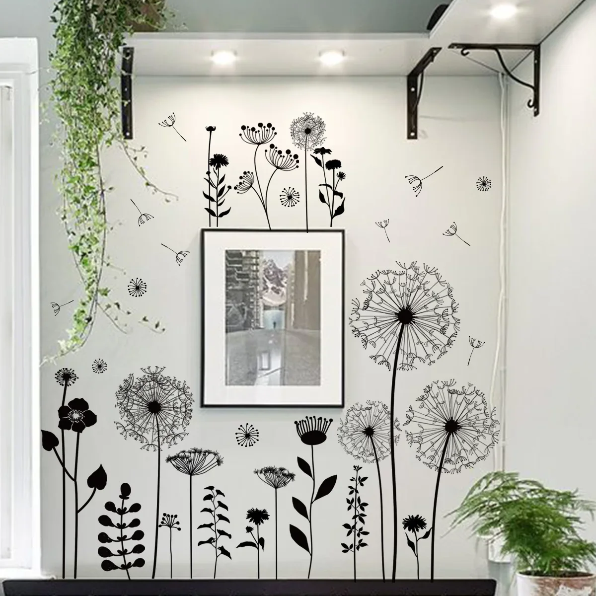 Papel adhesivo de pared de diente de león negro para fondo de pared dormitorio sala de estar decoración de escalera autoadhesivo cálido y hermoso
