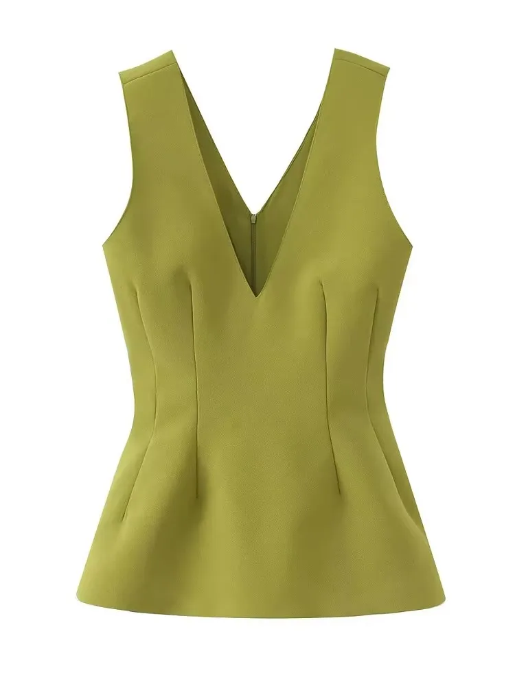 TFMLN المرأة صدرية أنيقة بلا أكمام تانك القمم أنثى ضئيلة مكتب الصلبة سترة امرأة الخامس الرقبة الاسلوب المناسب سترات قميص أنيق #5