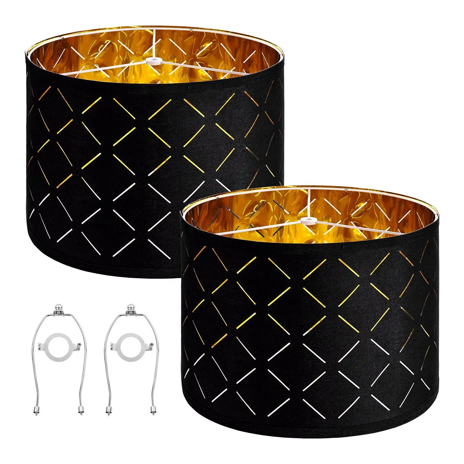 

Drum Lamp Shade 2 Set 13 x 13 x 10 in Medium Round Lampshade with Harp (Black)