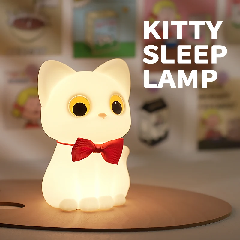 

Ночник с милым котом и галстуком-бабочкой, силиконовый детский светильник для сна, 3-уровневый затемняющий прикроватный светильник, подарок для настроения, декор, ночник для спальни