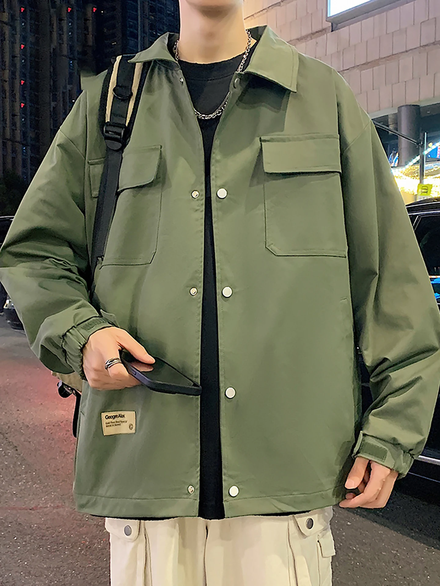 

Faionable Spring Autumn Men's Jaet Loose Fit Stand Collar Workwear Sle Casual Top Breathable Polyester Nylon Cosite ...