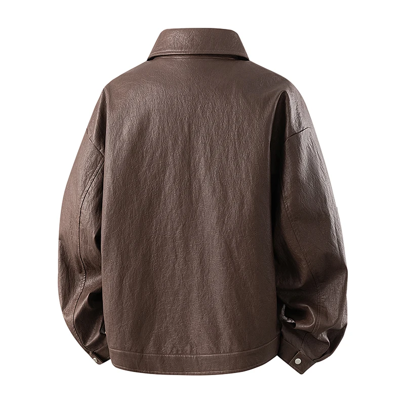 Men's Faux Leather Jacket 2026 Fall Winter Trendy Lapel PU Leather Coat Loose Casual High‑grade Texture Outerwear moto jacket