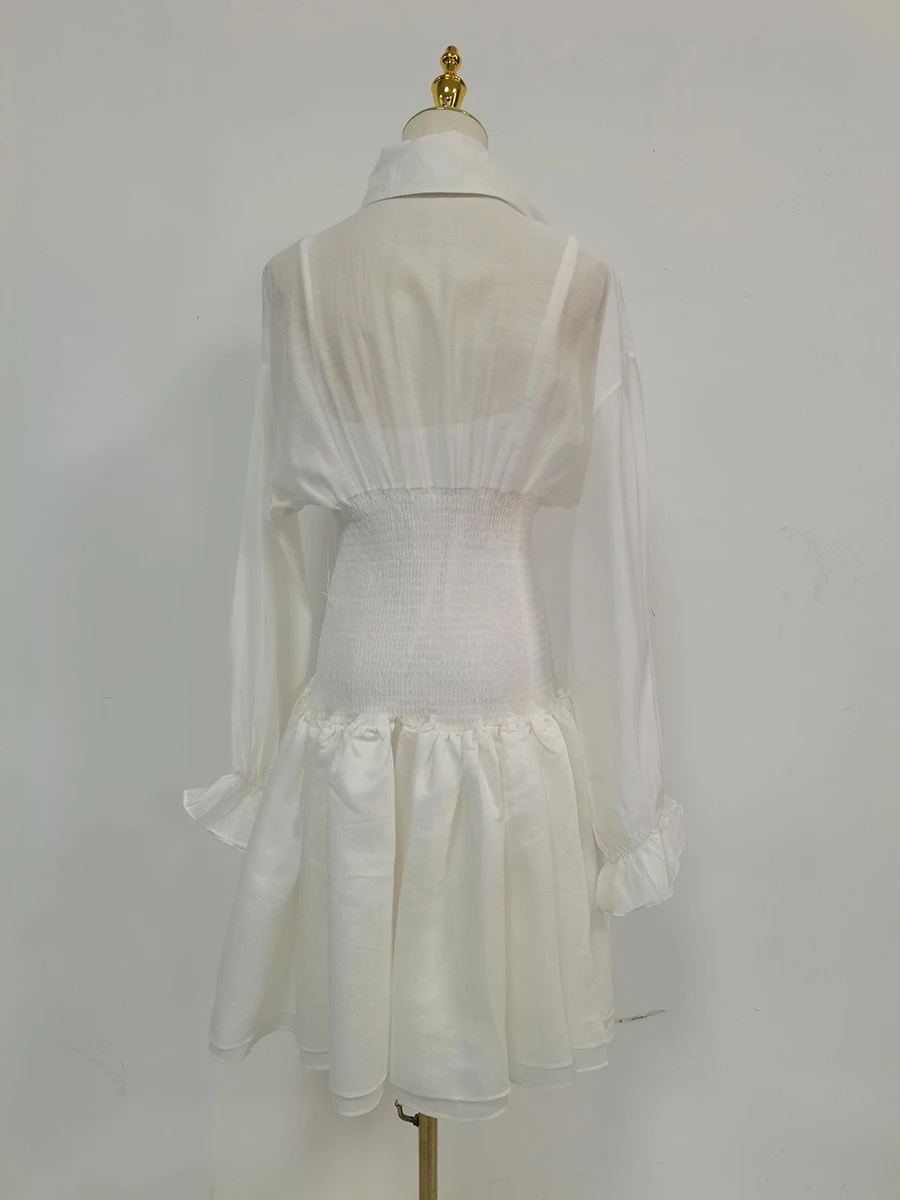 TWOTWINSTYLE, Mini vestidos lisos adelgazantes empalmados con doble botonadura para mujer, vestido de manga larga con solapa y volantes de retazos para mujer, nuevo