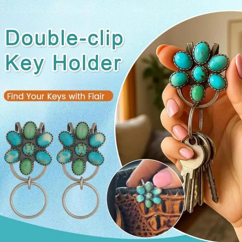 

Bohemian Turquoise Keychain Set 1/3Pcs - Handmade-Inspired Key Clip with Floral Design, Ethnic Bag Pendant &Key Holder for Women