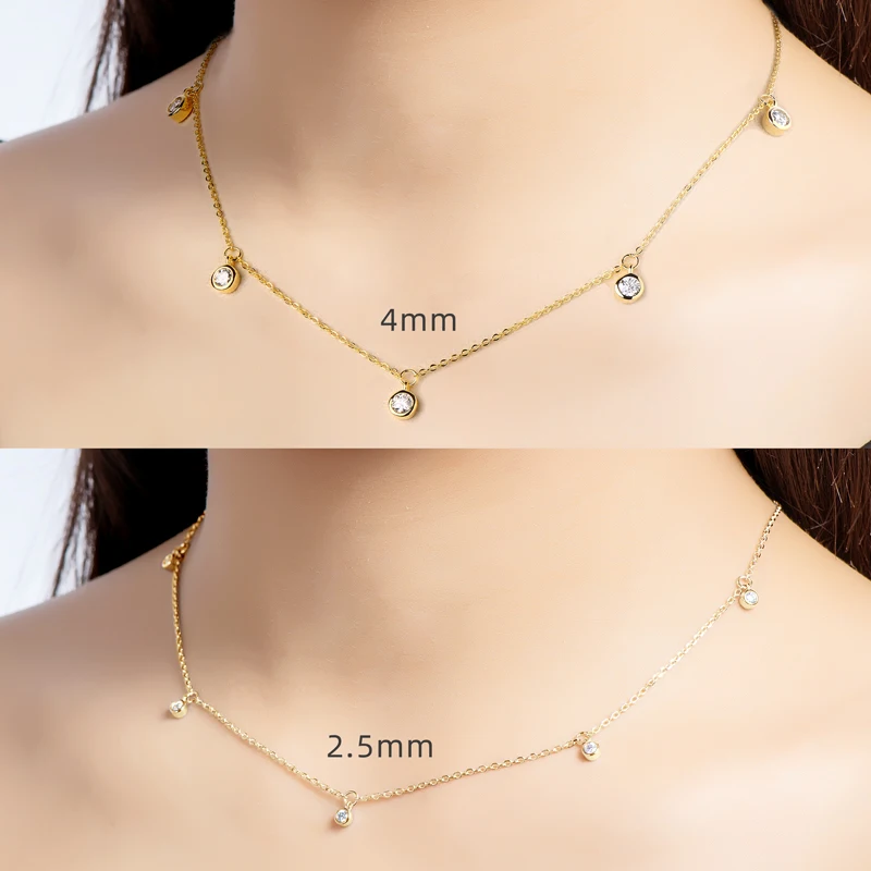 Anziw Luxury 2.5/4.0mm Moissanite Necklace for Women Original Silver 925 Gold Color Chain Choker Jewelry with GRA Certified 18\'\'